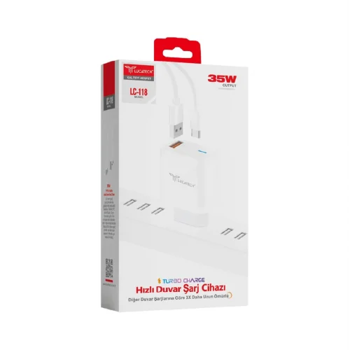 Lucatech LC118 35W Turbo USB Şarj Aleti | Type-C Kablo