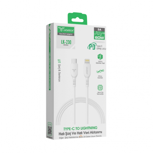 Lucatech LK230 3.0A 30W Lightning Pd Şarj Kablosu