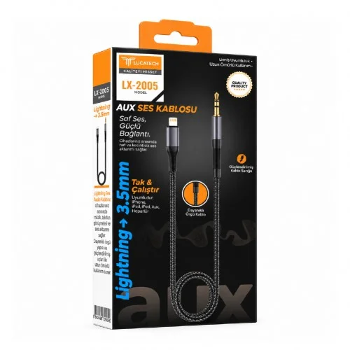 Lucatech Lx-2005 Lightning to 3.5mm Aux Ses Kablosu | Hasır Kablo