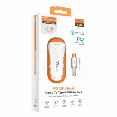 Lucatech Lc151 Pd Oto Başlık | Type-C Type-C Kablo | 45W Turbo Şarj