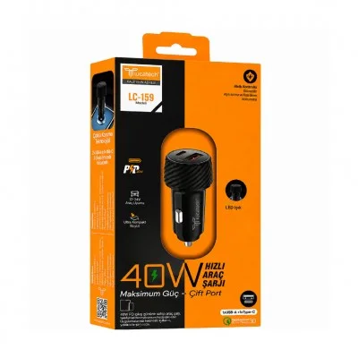 Lucatech LC159 Pd 20W | Usb 20W Araç Şarj Başlık | 40W Maksimum Güç | QC 3.0