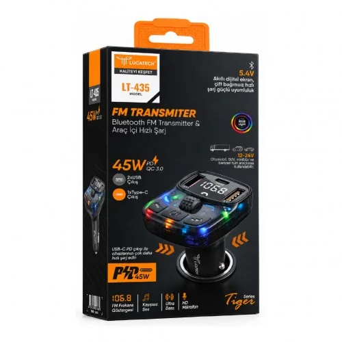 Lucatech Lt-435 3.4 Amper 45W PD Bluetooth Fm Transmitter