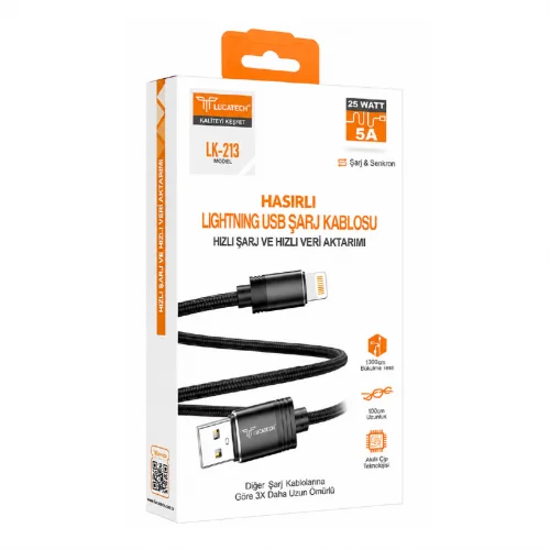 Lucatech LK213 5A 25W Lightning Usb Şarj Kablosu