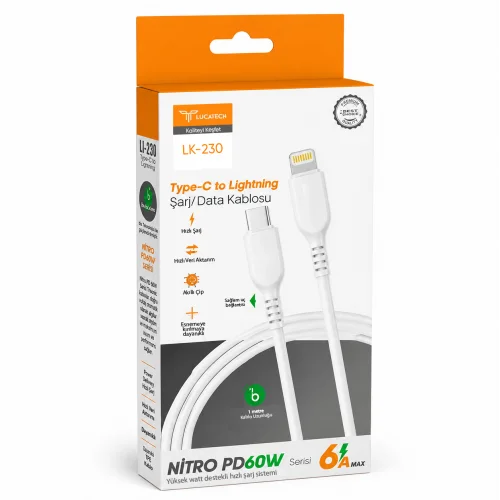 Lucatech LK230 3.0A 30W Lightning Pd Şarj Kablosu