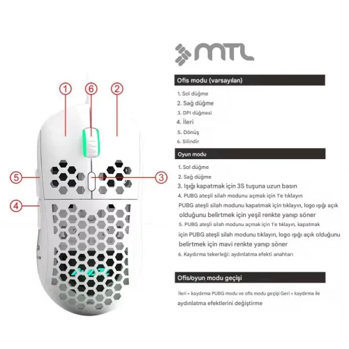 MTL MT8210 RGB USB Kablolu Oyuncu Mouse | 3200dpi