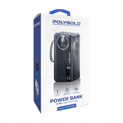 Polygold PW650 50000 mAh 22.5W PD 4'lü Kablolu Powerbank | Dijital Gösterge 