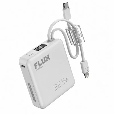 Powerway Flux 10000 mAh 22.5W Mini Powerbank | LCD Gösterge | Lightning ve Type-C Kablolu