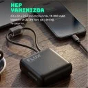 Powerway Flux 10000 mAh 22.5W Mini Powerbank | LCD Gösterge | Lightning ve Type-C Kablolu