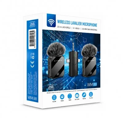 Subzero WM88 Type-C | Lightning | Aux Girişli 2.4G Kablosuz İkili Yaka Mikrofonu