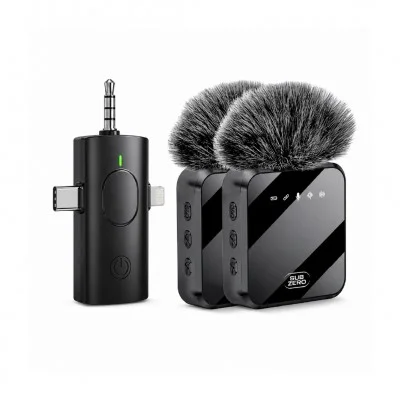 Subzero WM88 Type-C | Lightning | Aux Girişli 2.4G Kablosuz İkili Yaka Mikrofonu