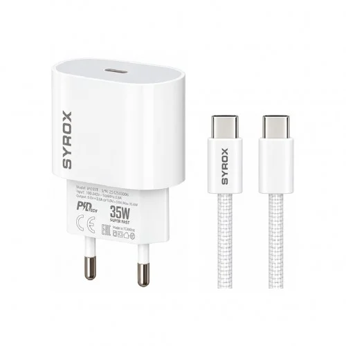 Syrox IPD35T Type-C Başlık Giriş | Type-C Kablolu 35W PD Ev Şarj Aleti