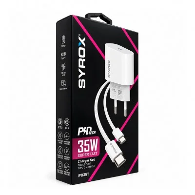 Syrox IPD35T Type-C Başlık Giriş | Type-C Kablolu 35W PD Ev Şarj Aleti