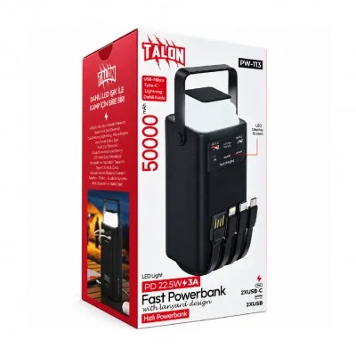 Talon PW-113 50000 mAh 4lü Kablolu 22.5W Powerbank | Kamp Işığı