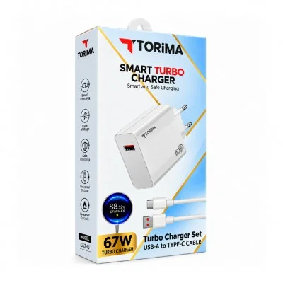 Torima C67U 67W Turbo Type-c Hızlı Şarj Aleti | Saniye Gösterir