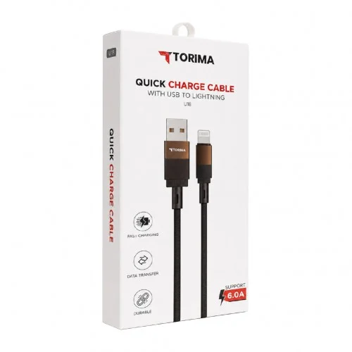 Torima U18 USB Lightning 6A Hızlı Data | Şarj Kablosu | Kahverengi
