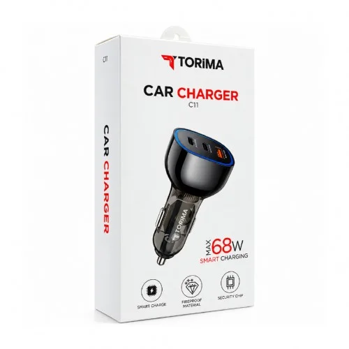 Torima C11 68W PD Hızlı Araç Şarj Başlık | 2 x Type-C |  1x Usb