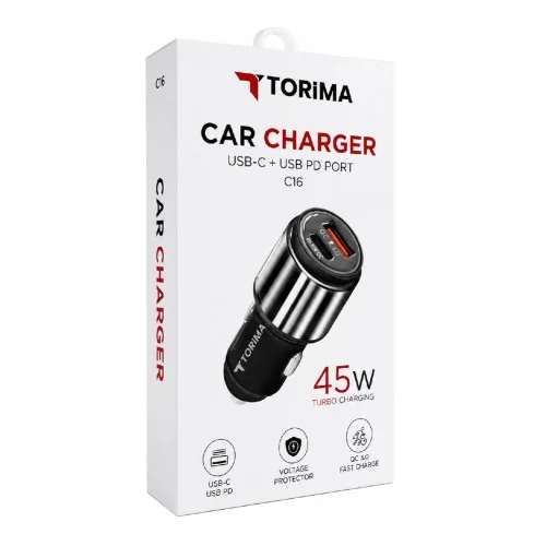 Torima C16 Oto Başlık 45W | 1xUSB 1xPD Çıkış