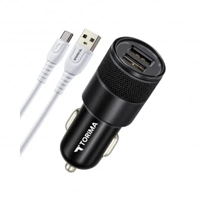 Torima C3 12W Çift Usb Çıkışlı Araç Şarjı | USB Type-C Kablo