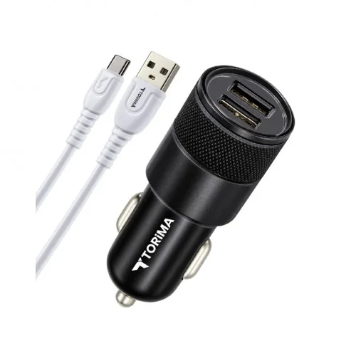 Torima C3 12W Çift Usb Çıkışlı Araç Şarjı | USB Type-C Kablo