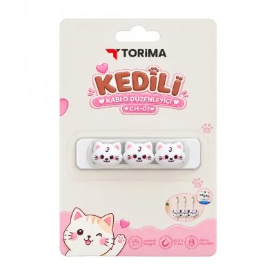 Torima CH-01 Kedi Figürlü Üçlü Kablo Düzenleyici