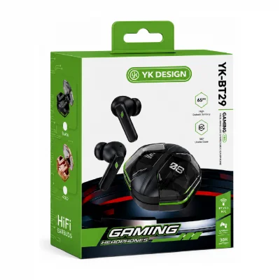 YK Design YK-BT29 Bluetooth Kulak İçi TWS Oyuncu Kulaklığı |30 Saat Kullanım