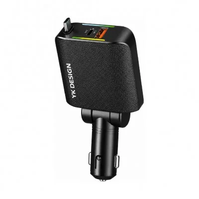 YK Design YK84 100W Makaralı Type-C Kablolu RGB Araç Şarj Başlığı