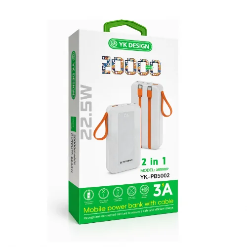 YK Design YK-PB5002 20000 mAh 22.5W Lcd Göstergeli 2 Kablolu Powerbank