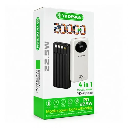 YK Design YK-PB5010 20000 mAh 22.5W | 4 Kablolu Lcd Göstergeli Powerbank