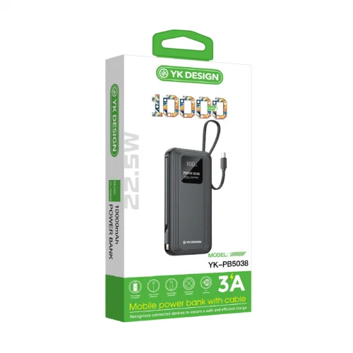 YK Design YK-PB5038 10000 mAh 22.5W Kablolu Lcd Göstergeli Powerbank