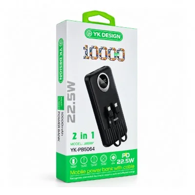 YK Design YK-PB5064 10000 mAh 22.5W | 2 Kablolu Lcd Göstergeli Powerbank