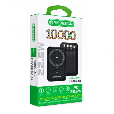 YK Design YK-PB5068 10000 mAh 22.5W Kablolu | 15W Kablosuz Lcd Göstergeli Magsafe Powerbank