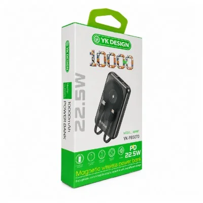YK Design YK-PB5070 10000 mAh 22.5W Kablolu | 15W Kablosuz Lcd Göstergeli Magsafe Powerbank