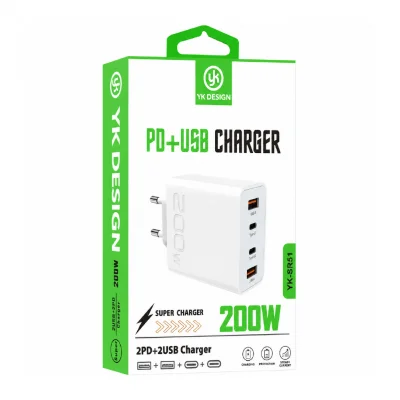 Yk Design YK-SR51 200W Hızlı Şarj Başlık | 2xPD 2xUSB