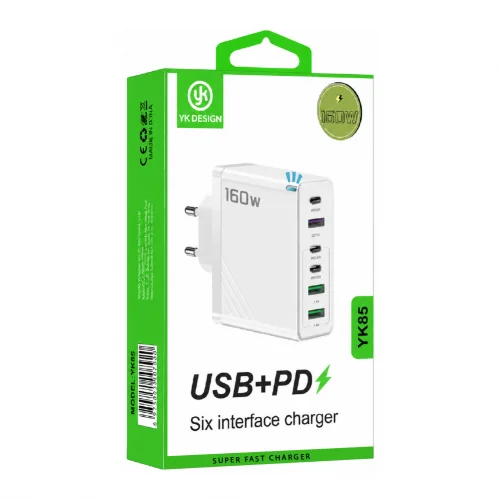Yk Design YK85 160W Hızlı Şarj Başlık | 3xPD 3xUSB
