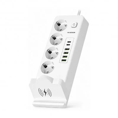 YK Design T974-2PD 4'lü Uzatma Kablosu | 4xUSB 2xPD | Kablosuz Şarj Özelliği
