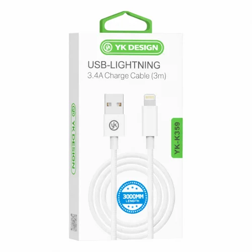 YK Design YK-K359 USB Lightning 3.4A Örgülü Şarj Kablosu | 3 Metre