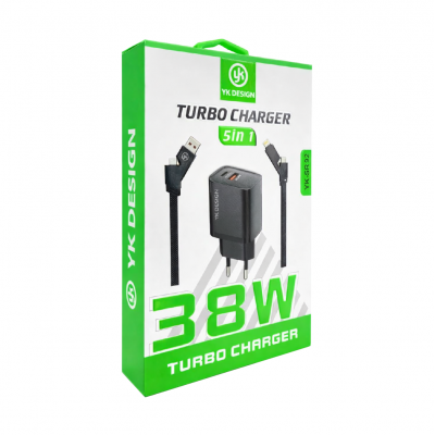 YK Design YK-SR92 38W 5in1 Kablolu Turbo Şarj Cihazı | 1xPD 1xUSB QC