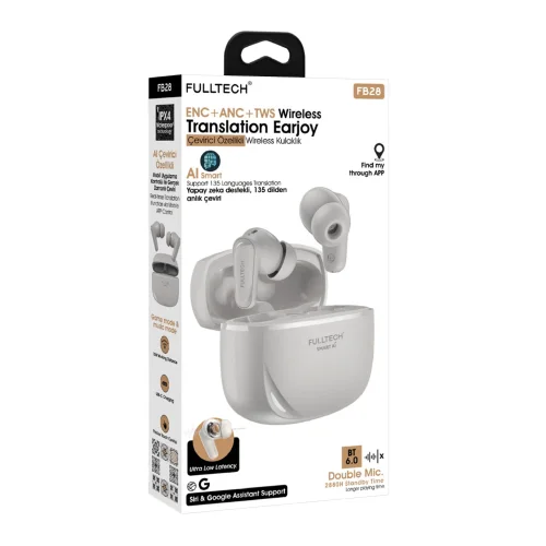 Fulltech FB28 Bluetooth Kulaklık | Yapay Zeka Destekli Dil Çevirisi | Çift Mikrofon | ANC | ENC | TWS