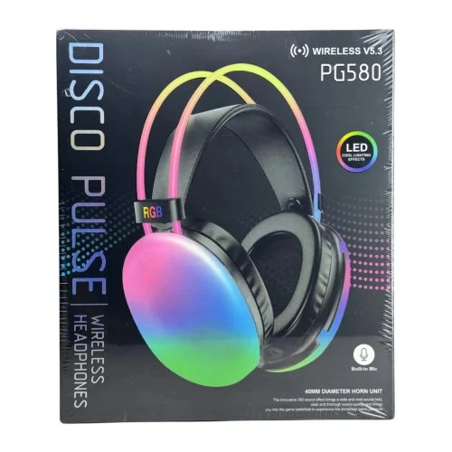 PG580 Disco Pulse RGB Işıklı Kulak Üstü Bluetooth Kulaklık | Mikrofonlu