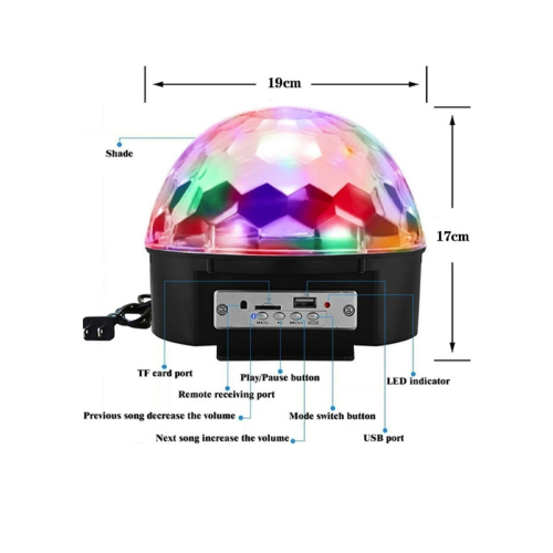 GT200 Müzik Çalarlı LED Işıklı Dönen Sihirli Küre | Bluetooth | Sese Duyarlı
