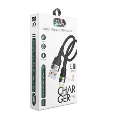 Subzero CL83 6A Lightning Örgülü Şarj Kablosu | Led Işıklı