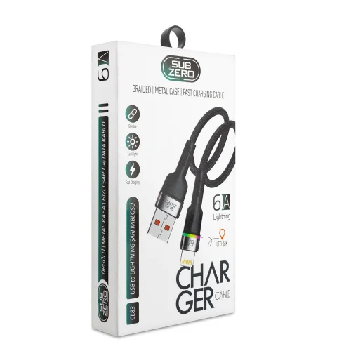 Subzero CL83 6A Lightning Örgülü Şarj Kablosu | Led Işıklı