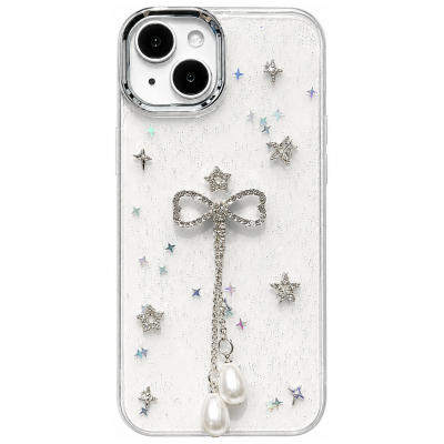Fancy Iphone 12 Fiyonklu Taşlı Şeffaf Kılıf | Sert Silikon
