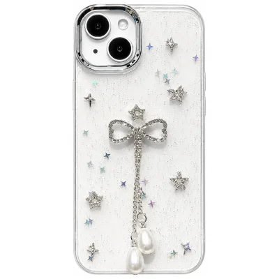 Fancy Iphone 12 Fiyonklu Taşlı Şeffaf Kılıf | Sert Silikon