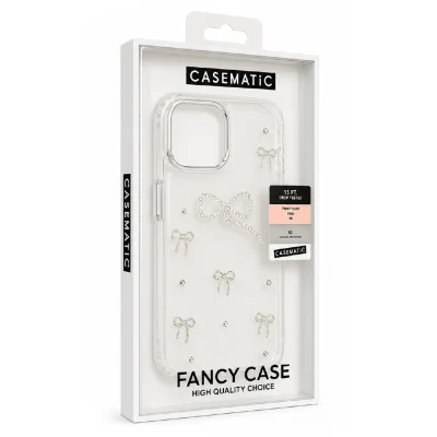 Fancy Iphone 12 Fiyonklu Taşlı Şeffaf Kılıf | Sert Silikon