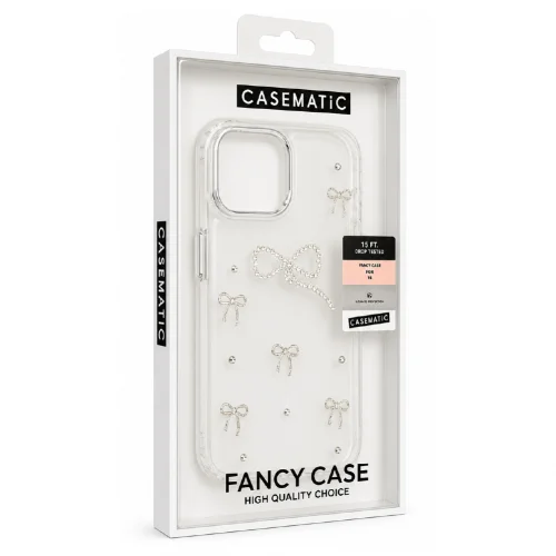 Fancy Iphone 16 Pro Fiyonklu Taşlı Şeffaf Kılıf | Sert Silikon