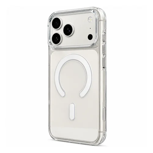 İphone 18 Pro Max Lüx Mika Sert Şeffaf Magsafe Kılıf | Metal Buton