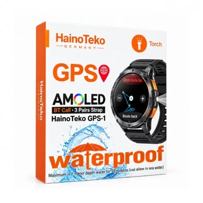 HainoTeko GPS1 Amoled Ekran Akıllı Saat | Siyah Kasa | 3 Kordon | GPS Takip