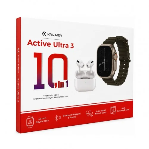 Katjmer Active Ultra 3 Akıllı Saat 10 in 1 | 7 Kordon | Kulaklık Silikon Kılıf ve Koruma Camı Hediye