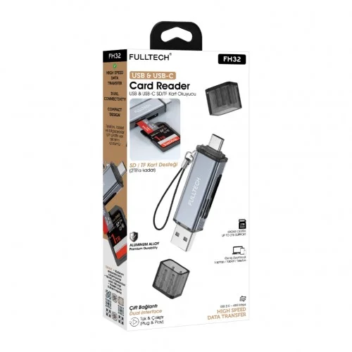 Fulltech FH32 Usb ve Type-C Çıkışlı SD Kart Okuyucu
